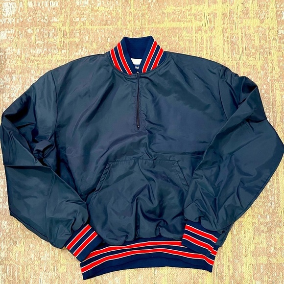 Vintage HOLLOWAY bomber jacket. XL navy blue with red accents. - Picture 2 of 4